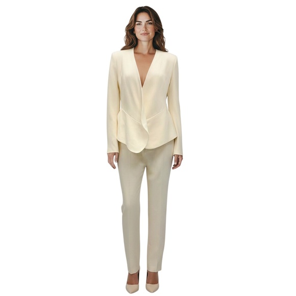 FABIANA FILIPPI IVORY EMBELLISHED OPEN FRONT CADY JACKET AND STRAIGHT LEG TAILOR - Picture 6 of 6